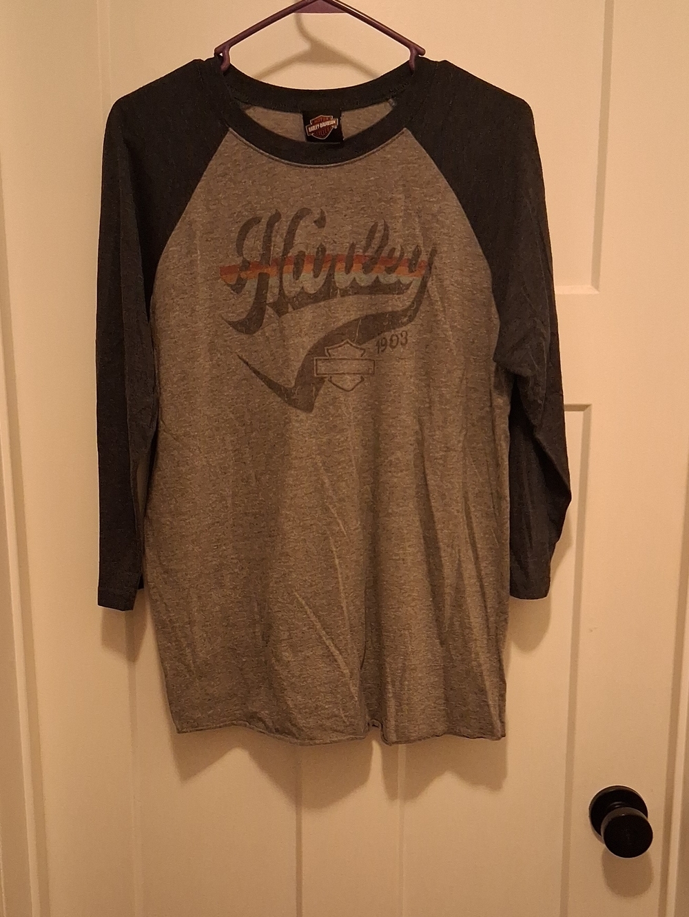 Harley-Davidson Grey & Charcoal Raglan Long Sleeve Tee Size L